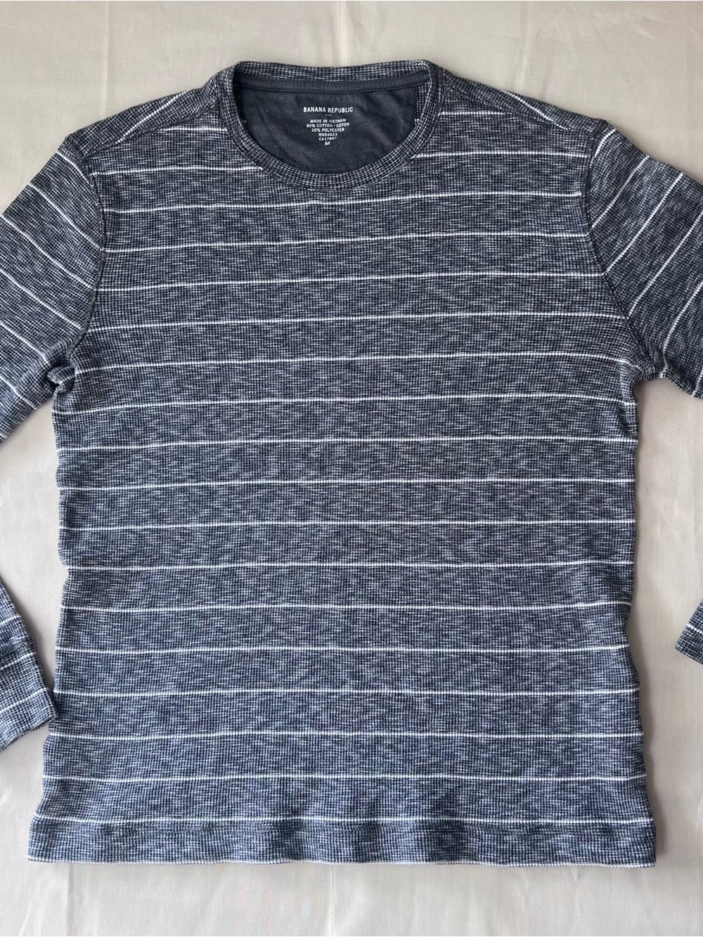 Banana Republic Navy and White Striped Long-Sleeve Crewneck